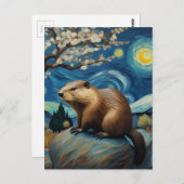 Ein Biber in der Postkarte der Sternennacht (Vorne/Hinten)