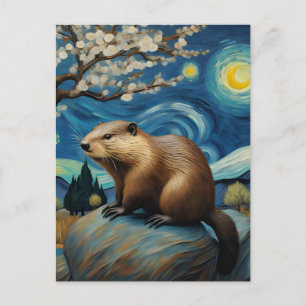 Ein Biber in der Postkarte der Sternennacht