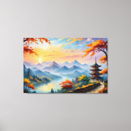 ein Bild einer Pagode und eines Flusses Leinwanddruck