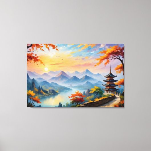 ein Bild einer Pagode und eines Flusses Leinwanddruck (Vorderseite)