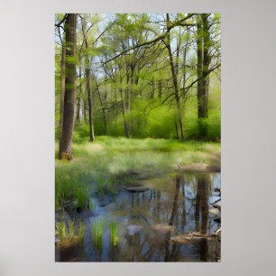 Ein Bild einer Waldlandschaft in einem Sumpf Poster
