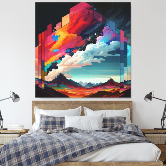 Ein Bild eines bunten Himmels mit einem Berg im Leinwanddruck (Insitu (Schlafzimmer))