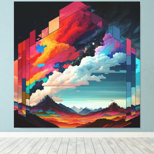 Ein Bild eines bunten Himmels mit einem Berg im Leinwanddruck (Insitu (Holzboden))