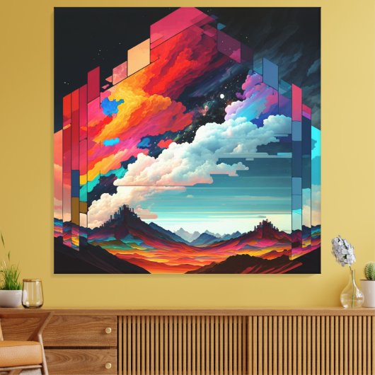 Ein Bild eines bunten Himmels mit einem Berg im Leinwanddruck (Insitu (Wohnzimmer))