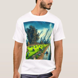 ein Bild eines Feldes, auf dem ein Kran steht T-Shirt