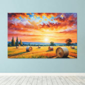 ein Bild eines Feldes mit Heuballen Leinwanddruck (Insitu (Holzboden))