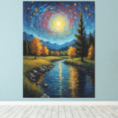 ein Bild eines Flusses mit Bäumen und Bergen Leinwanddruck (Insitu (Holzboden))