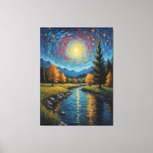 ein Bild eines Flusses mit Bäumen und Bergen Leinwanddruck (Vorderseite)