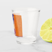 ein Bild eines orangen und blauen Musters Schnapsglas (Rechts)