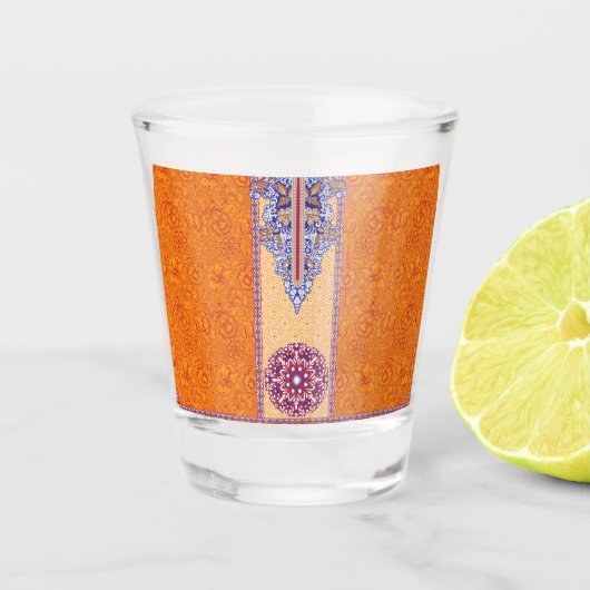 ein Bild eines orangen und blauen Musters Schnapsglas (Vorderseite)