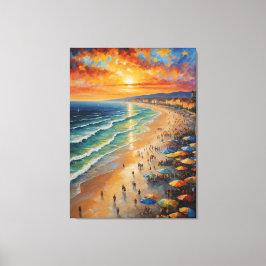 ein Bild eines Strandes mit Menschen und Sonnensch Leinwanddruck