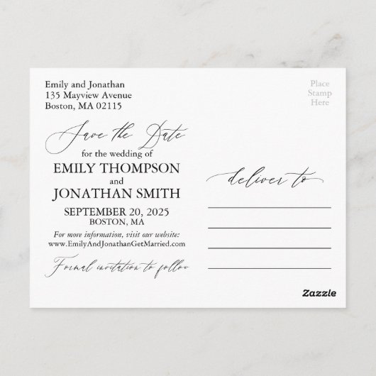 Ein Bild Save the Date Postkarte in Schwarz (Rückseite)