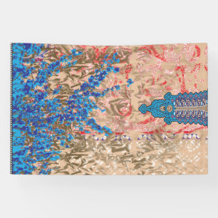 ein Bild von einem blauen und beigen Schal Banner