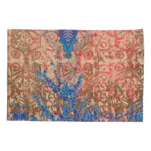 ein Bild von einem blauen und beigen Schal Kissenbezug (Rückseite)