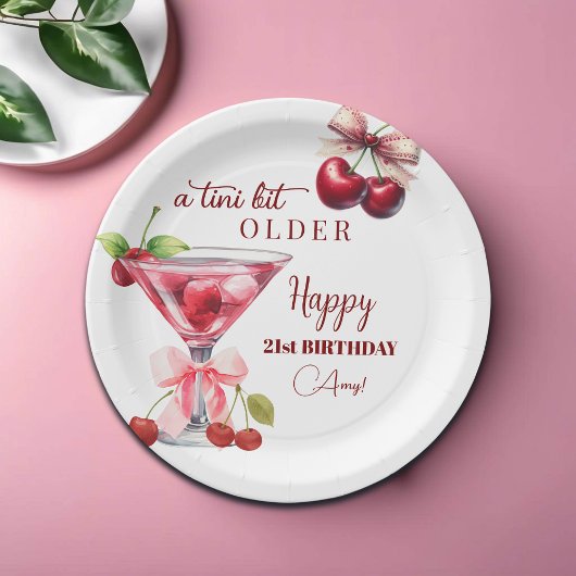 Ein bisschen älterer Cherry Martini zum 21. Geburt Pappteller