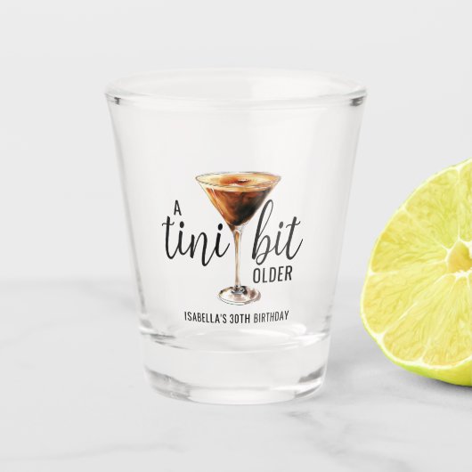 Ein bisschen älterer Martini-Cocktail-Themen-Gebur Schnapsglas (Vorderseite)