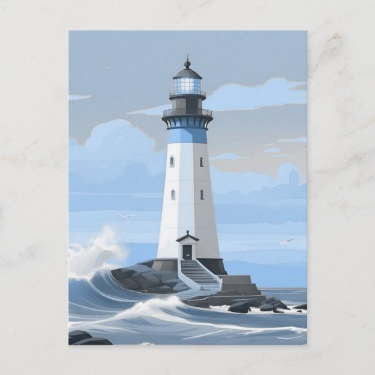 Ein blau gemalter Leuchtturm Postkarte (Vorderseite)