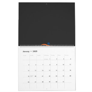 ein blau-orangefarbenes Logo mit einem Mann, der l Kalender