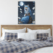 ein blau-weißer Fuchs mit Blume und Mond Leinwanddruck (Insitu (Schlafzimmer))