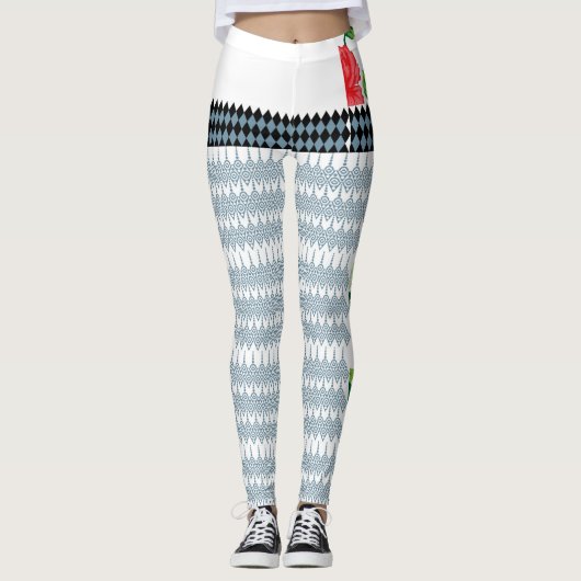 ein blau-weißes Muster mit weißem Hintergrund Leggings (Vorderseite)