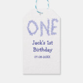 Ein blauer Glitzer Junge, modern 1. Geburtstag Geschenkanhänger (Rückseite)