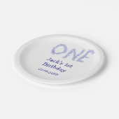 Ein blauer Glitzer Junge, modern 1. Geburtstag Pappteller (Schrägansicht)