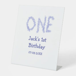 Ein blauer Glitzer Junge, modern 1. Geburtstag Sockelschild