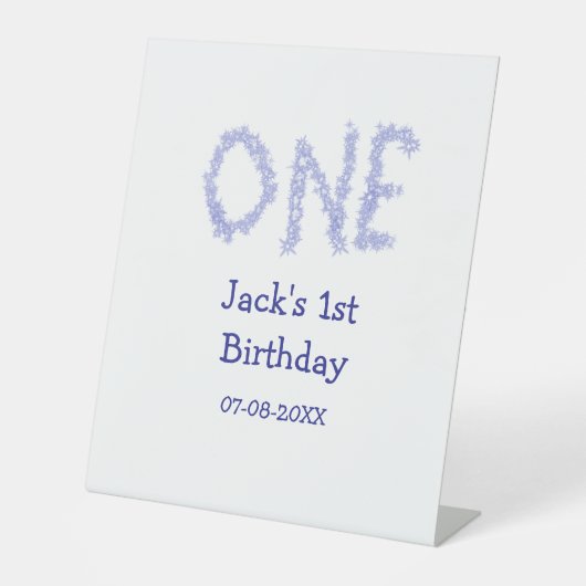 Ein blauer Glitzer Junge, modern 1. Geburtstag Sockelschild (Vorderseite)