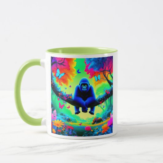 Ein blauer Gorilla in einem bunten Wald. Tasse (Links)
