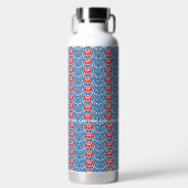 ein blauer Hintergrund mit roten und weißen Motive Trinkflasche (Vorderseite)