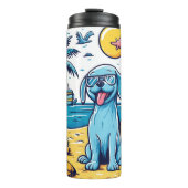 Ein blauer Hund am Strand Thermosbecher (Vorderseite)
