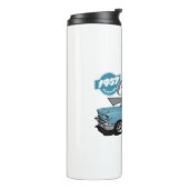 Ein blauer Klassiker Thermosbecher (Nach links gedreht)