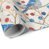 Ein blauer Vogel sitzt auf einem Zweig mit roten B Geschenkpapier (Rolleneckpunkt)