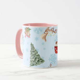 Ein blauer Weihnachtsbecher mit Tieren und Bäumen Tasse