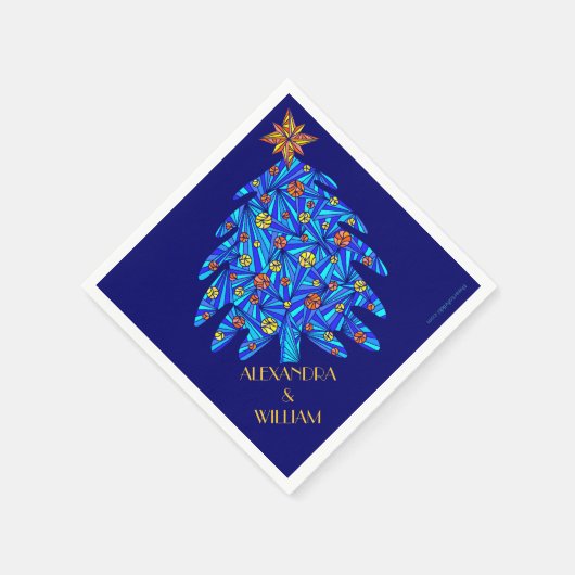 Ein blaues Abstraktes Ferienhaus Tree Personalisie Serviette (Ecke)