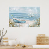 ein blaues Boot auf der Küstenlandschaft Poster (Küche)