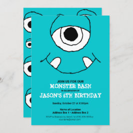 Ein blaues Monster Bash! Niedliches Monster-Party  Einladung