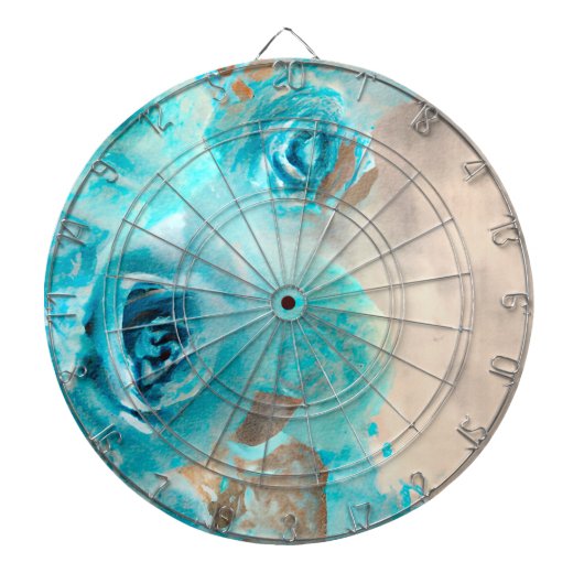 Ein blaues Shabby Chic Ephemera Design Serie 7 Dartscheibe (vorne)