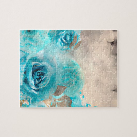 Ein blaues Shabby Chic Ephemera Design Serie 7 Puzzle (Horizontal)