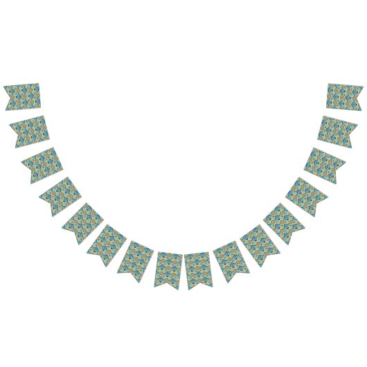 ein blaues und grünes Muster auf grünem Hintergrun Wimpelkette (Alle)