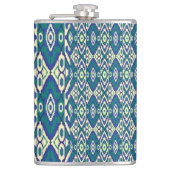 ein blaues und grünes Muster mit weißem Hintergrun Flachmann (Vorderseite)