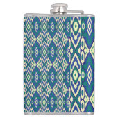 ein blaues und grünes Muster mit weißem Hintergrun Flachmann (Rückseite)