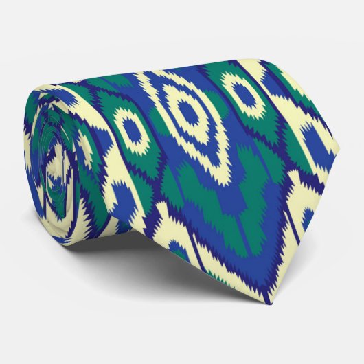 ein blaues und grünes Muster mit weißem Hintergrun Krawatte (Gerollt)