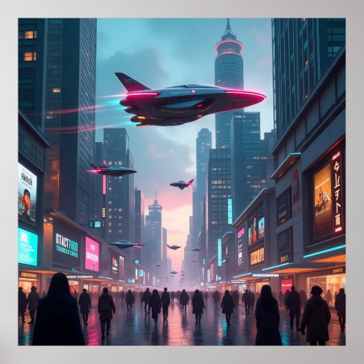 Ein Blick in das futuristische Stadtbild Poster (Vorne)