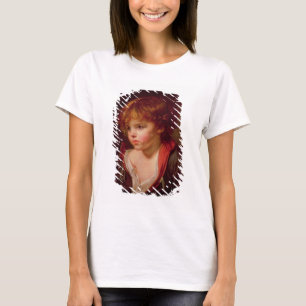 Ein blonder behaarter Junge mit einem offenen T-Shirt