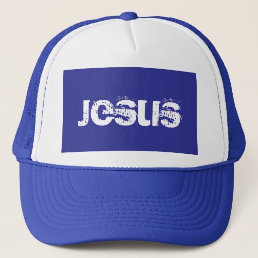 Ein Blue Jesus Trucker Hat Truckerkappe (Vorderseite)