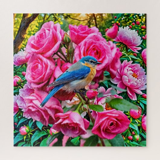 Ein Bluebird auf Rose Puzzle (Vertikal)