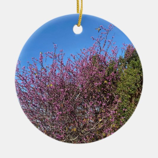 Ein blühendes Kalifornien: Western Redbud Keramik Ornament (Vorne)