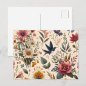 ein blumengeschmücktes Muster mit einem Vogel, der Einladungspostkarte (Vorne/Hinten)