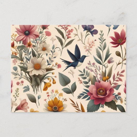 ein blumengeschmücktes Muster mit einem Vogel, der Einladungspostkarte (Vorderseite)